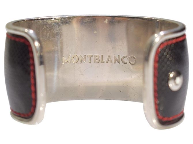 Montblanc Bracciale Cuff in Pelle Saffiano e Argento 925 Nero - vista 4