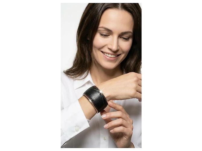 Montblanc Bracciale Cuff in Pelle Saffiano e Argento 925 Nero - vista 6
