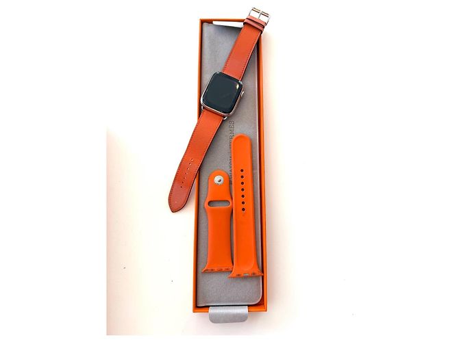 Apple Watch Hermès Series 7 Edelstahl Orange Leder Silber Hardware - Ansicht 2