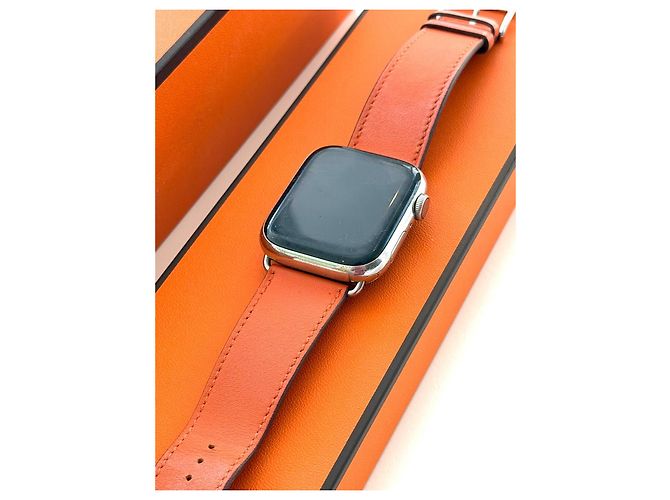 Apple Watch Hermès Series 7 Edelstahl Orange Leder Silber Hardware - Ansicht 4