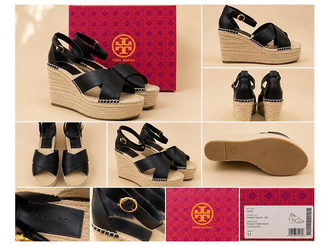 Sandali espadrilles con zeppa da 110mm Tory Burch Marion Nero - vista 3