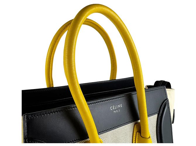 Céline Borsa Celine Luggage Micro Shopper Nero Crudo Giallo - vista 10