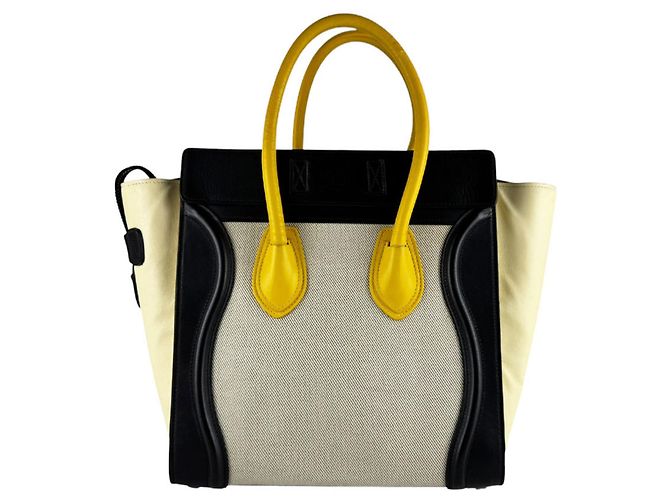 Céline Borsa Celine Luggage Micro Shopper Nero Crudo Giallo - vista 3