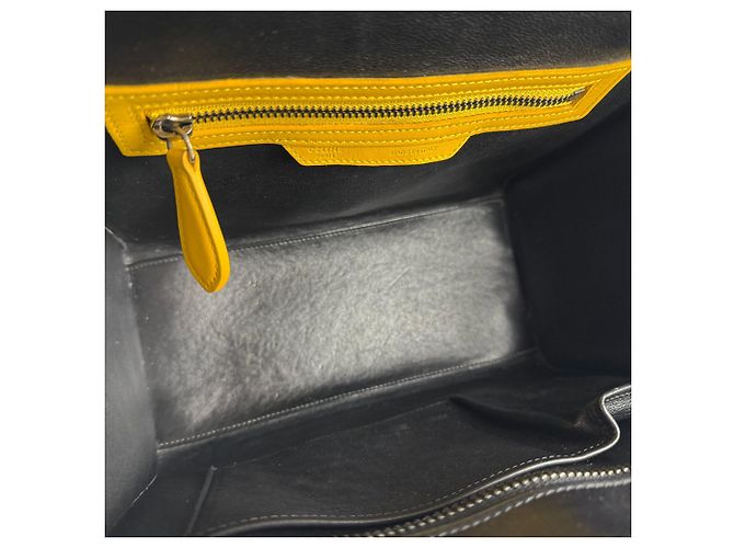 Céline Borsa Celine Luggage Micro Shopper Nero Crudo Giallo - vista 5