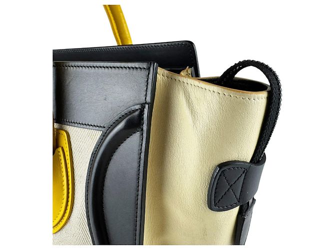 Céline Borsa Celine Luggage Micro Shopper Nero Crudo Giallo - vista 6