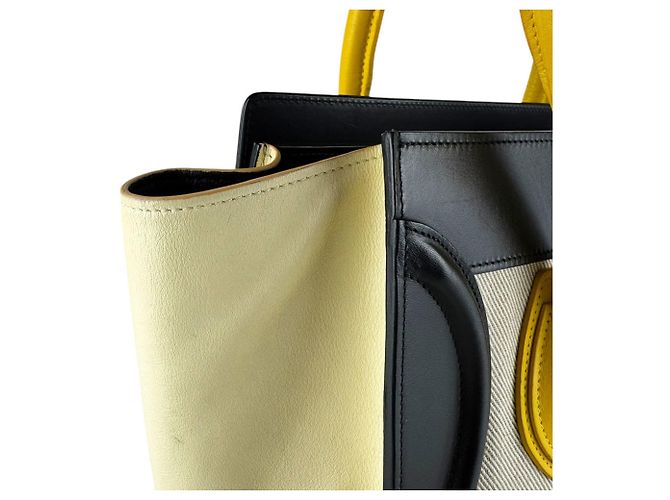 Céline Borsa Celine Luggage Micro Shopper Nero Crudo Giallo - vista 7