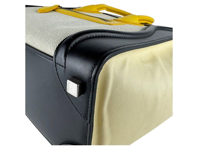 Céline Borsa Celine Luggage Micro Shopper Nero Crudo Giallo - vista 8