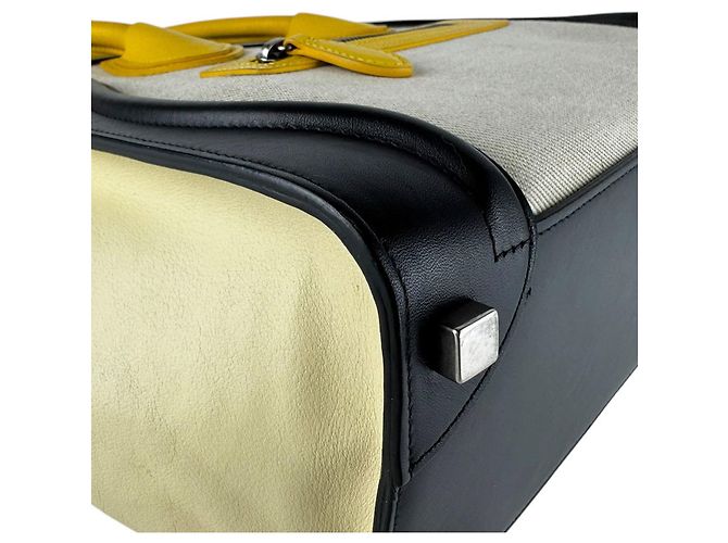 Céline Borsa Celine Luggage Micro Shopper Nero Crudo Giallo - vista 9