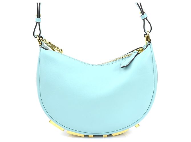 Fendi Schultertasche aus hellblauem Leder - Ansicht 3