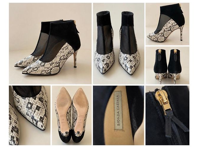 Autre Marque Bianca Castana Stiefeletten aus Wildleder mit Python-Print, Größe 37 Schwarz Python drucken - Ansicht 3