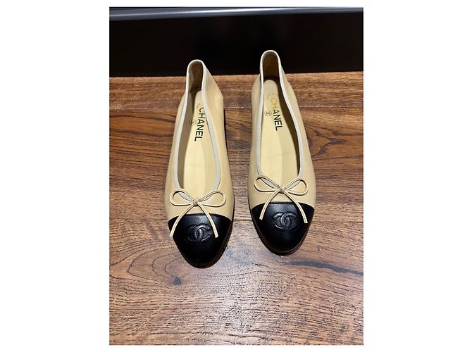 Chanel Ballerine Bicolore in Pelle - 38,5 Nero Beige - vista 12
