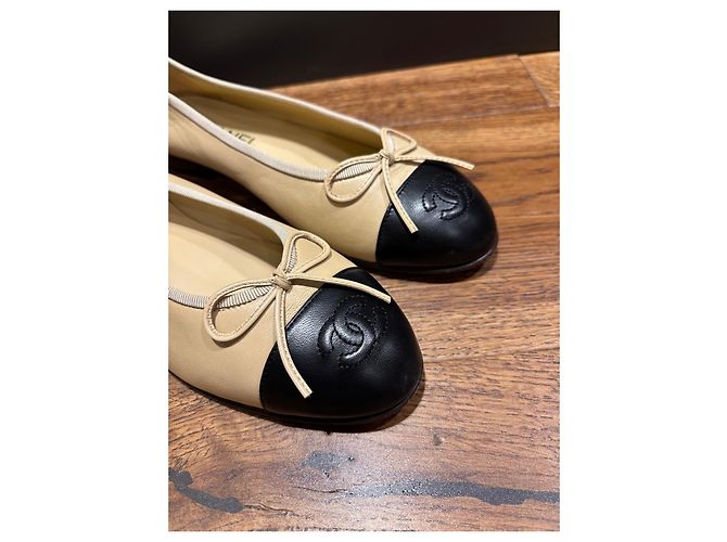 Chanel Ballerine Bicolore in Pelle - 38,5 Nero Beige - vista 6
