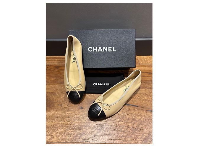 Chanel Ballerine Bicolore in Pelle - 38,5 Nero Beige - vista 7