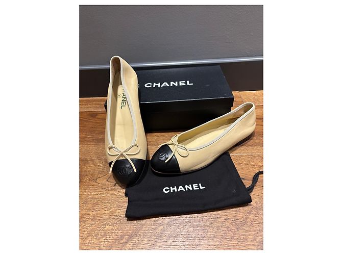Chanel Ballerine Bicolore in Pelle - 38,5 Nero Beige - vista 9