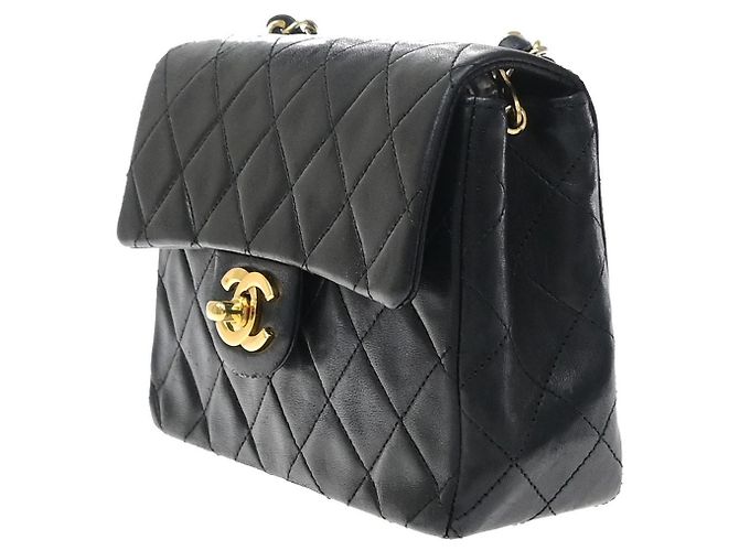 Chanel Vintage Square Classic Flap gestepptes Lammleder Small Schwarz - Ansicht 3
