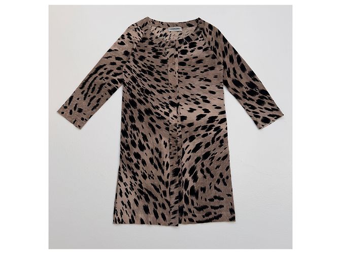 Autre Marque Langer Cardigan aus 100% Kaschmir von Leonard Paris – Animal Print Schwarz Beige - Ansicht 3