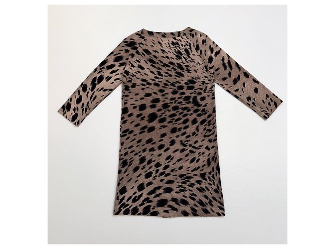 Autre Marque Langer Cardigan aus 100% Kaschmir von Leonard Paris – Animal Print Schwarz Beige - Ansicht 5