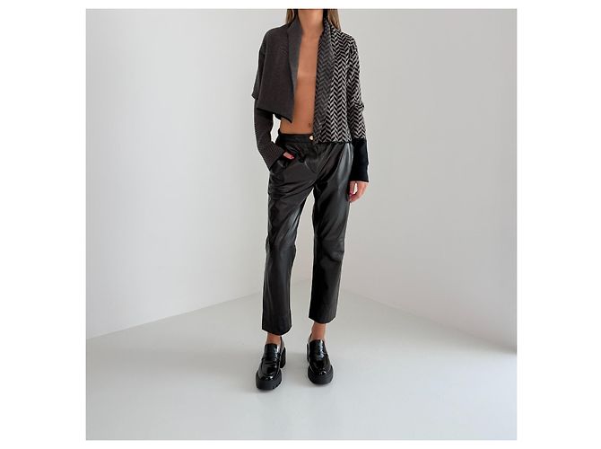 Autre Marque Sarah Pacini Asymmetrischer Strick-Bolero Schwarz Grau - Ansicht 3