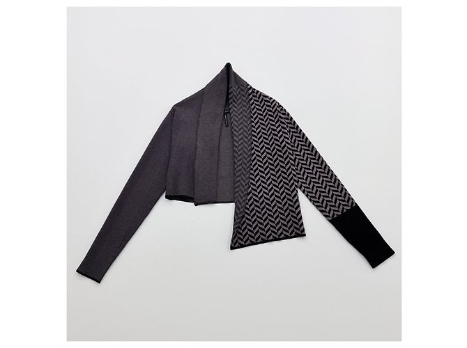Autre Marque Sarah Pacini Asymmetrischer Strick-Bolero Schwarz Grau - Ansicht 4