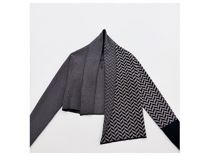 Autre Marque Sarah Pacini Asymmetrischer Strick-Bolero Schwarz Grau - Ansicht 5