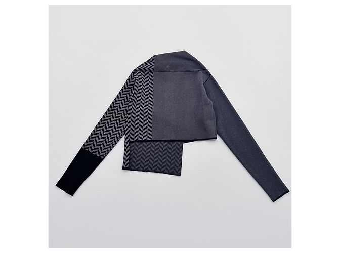 Autre Marque Sarah Pacini Asymmetrischer Strick-Bolero Schwarz Grau - Ansicht 7