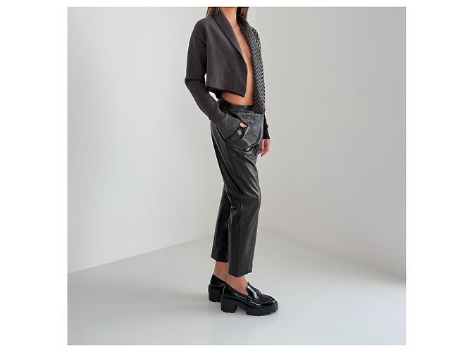 Autre Marque Sarah Pacini Asymmetrischer Strick-Bolero Schwarz Grau - Ansicht 8
