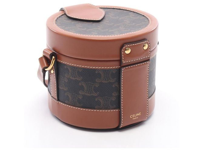 Céline Borsa a Spalla Celine Tambour Small Triomphe Marrone Nero - vista 2