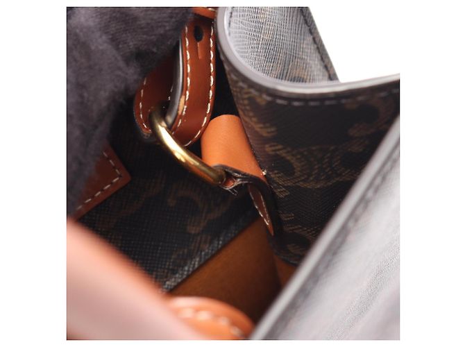 Céline Celine Small Vertical Cabas Triomphe Borsa Tote 2-Way Marrone Nero - vista 6