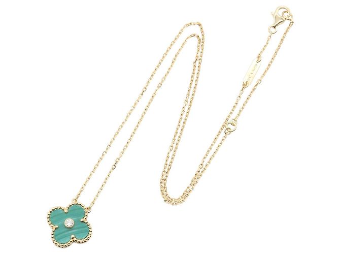 Van Cleef & Arpels Vintage Alhambra Malachite Halskette Golden Grün - Ansicht 2