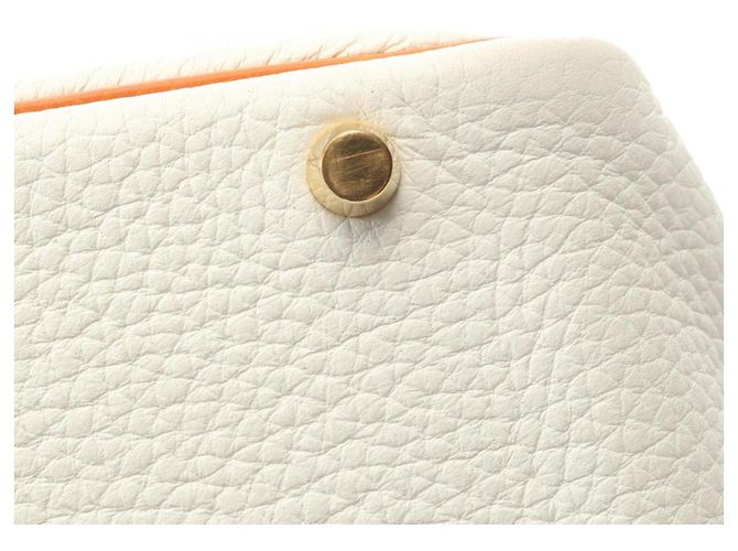 Hermès Zweifarbige Hermes Plume 32 Handtasche Weiß Orange - Ansicht 11