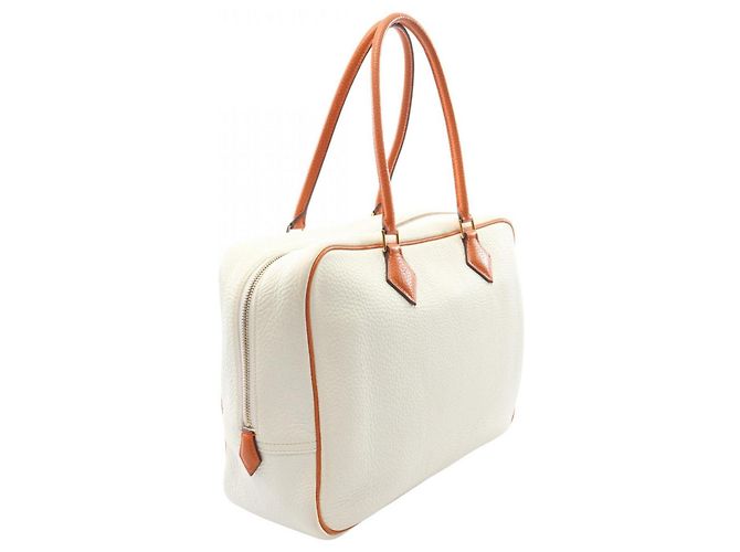 Hermès Zweifarbige Hermes Plume 32 Handtasche Weiß Orange - Ansicht 2