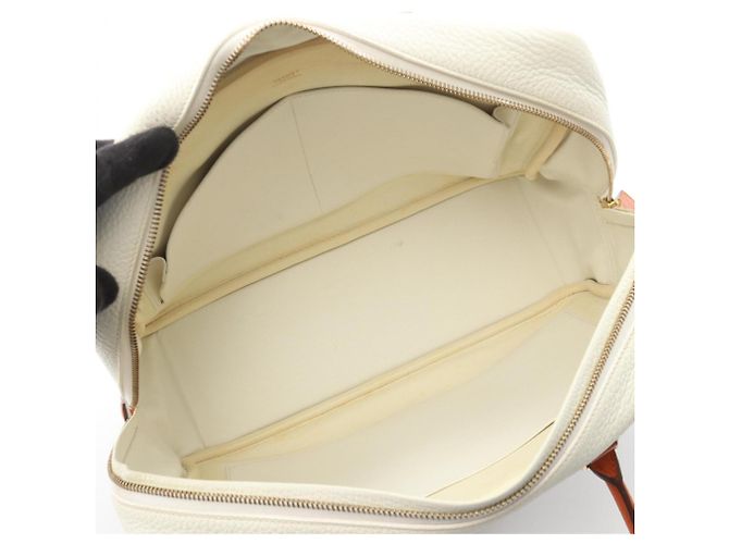 Hermès Zweifarbige Hermes Plume 32 Handtasche Weiß Orange - Ansicht 3