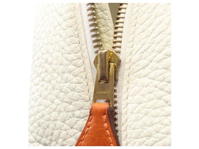 Hermès Zweifarbige Hermes Plume 32 Handtasche Weiß Orange - Ansicht 6