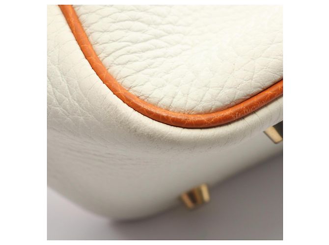 Hermès Zweifarbige Hermes Plume 32 Handtasche Weiß Orange - Ansicht 7