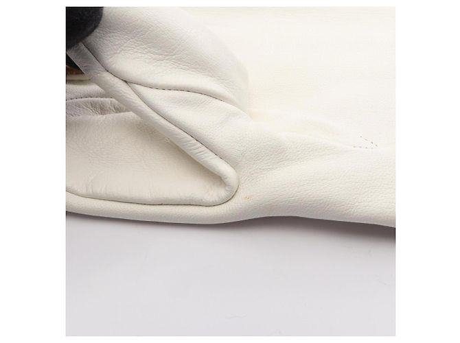 Hermès Hermes Lederhandschuhe mit Paspelierung für Damen Braun Weiß Khaki - Ansicht 4