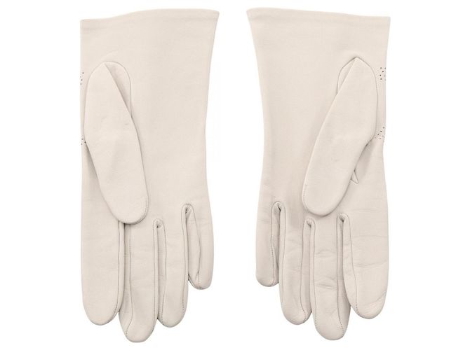 Hermès Perforierte Lederhandschuhe für Damen Weiß - Ansicht 2