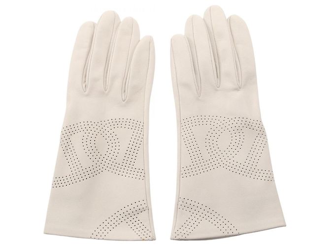 Hermès Perforierte Lederhandschuhe für Damen Weiß - Ansicht 8