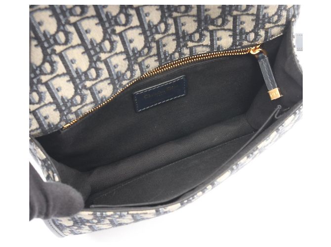Borsa a tracolla Christian Dior 30 Montaigne Oblique Jacquard Nero Beige Blu navy - vista 3