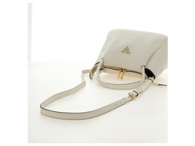 Borsa PRADA Vittero Dino Leather 2way White Gold Auth 190387V Bianco D'oro - vista 10
