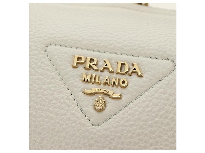 Borsa PRADA Vittero Dino Leather 2way White Gold Auth 190387V Bianco D'oro - vista 24
