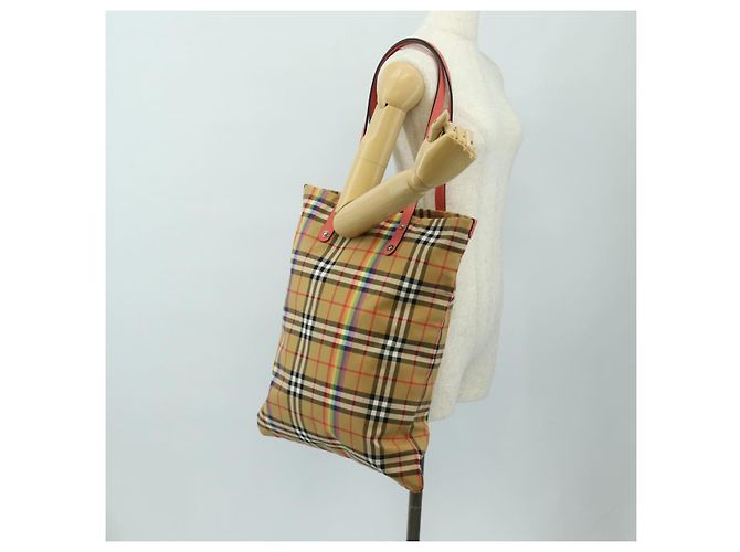 BURBERRY Nova Check Tote Bag Canvas Beige Silber Auth 190455M - Ansicht 21