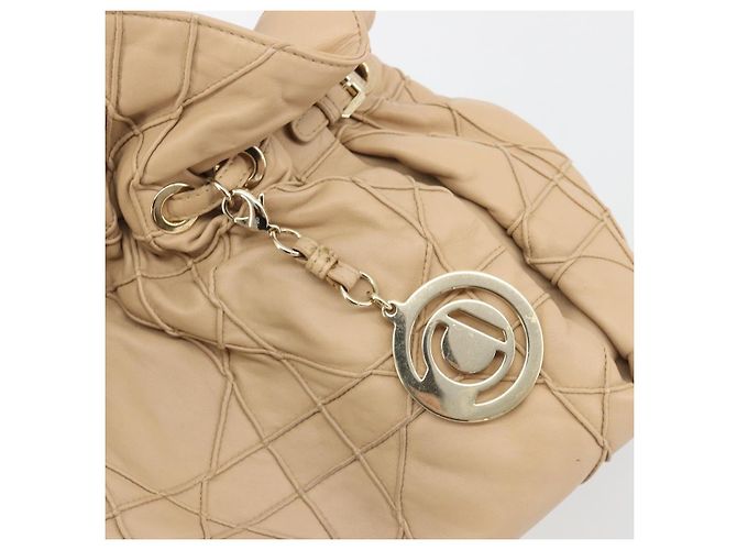 Borsa con coulisse e catena Christian Dior in pelle beige e oro Auth BA13968A D'oro - vista 10