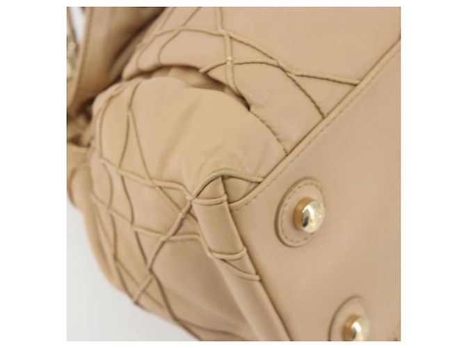 Borsa con coulisse e catena Christian Dior in pelle beige e oro Auth BA13968A D'oro - vista 14