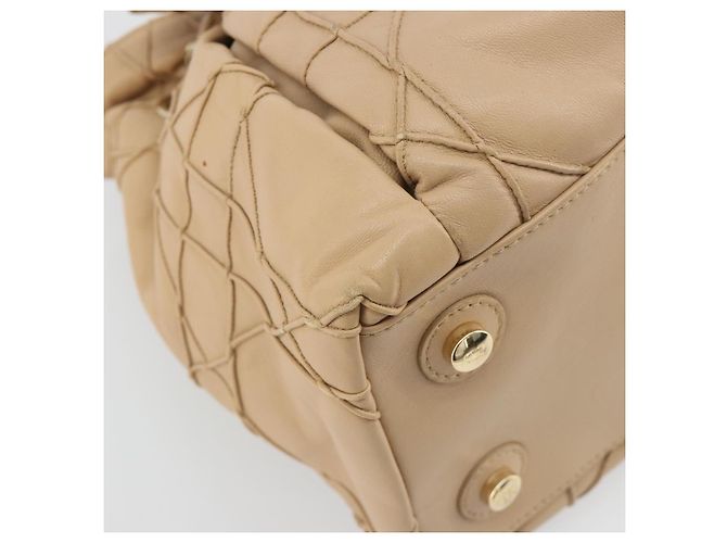 Borsa con coulisse e catena Christian Dior in pelle beige e oro Auth BA13968A D'oro - vista 16