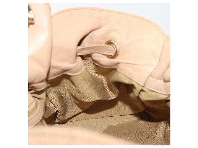 Borsa con coulisse e catena Christian Dior in pelle beige e oro Auth BA13968A D'oro - vista 18