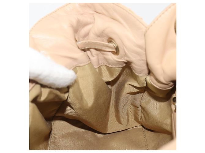 Borsa con coulisse e catena Christian Dior in pelle beige e oro Auth BA13968A D'oro - vista 19