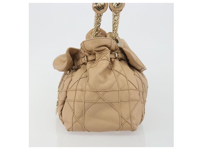 Borsa con coulisse e catena Christian Dior in pelle beige e oro Auth BA13968A D'oro - vista 3
