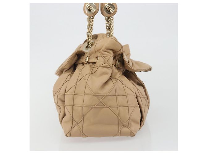 Borsa con coulisse e catena Christian Dior in pelle beige e oro Auth BA13968A D'oro - vista 4