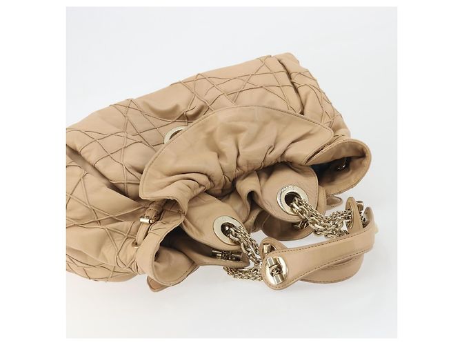 Borsa con coulisse e catena Christian Dior in pelle beige e oro Auth BA13968A D'oro - vista 6