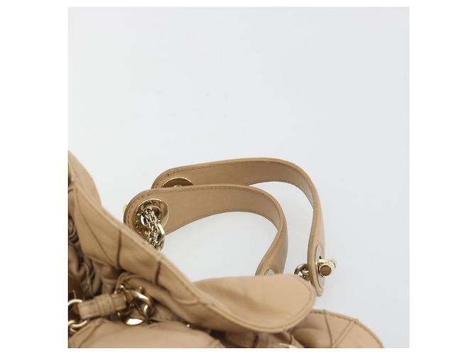 Borsa con coulisse e catena Christian Dior in pelle beige e oro Auth BA13968A D'oro - vista 8